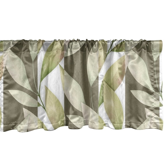 Leaves Greenery Window Valance, Modern Leafy Design with Neutral Colors on Bitoned Back Print, Curtain Valance for Kitchen Bedroom with Rod Pocket, 54" X 18", Pistachio Green White, by Ambesonne