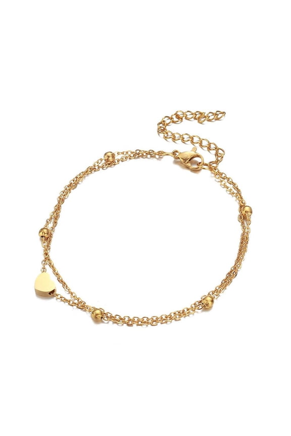 Leaves & Heart Anklet Foot Chain Boho Beach Beads Silver plated G4J1