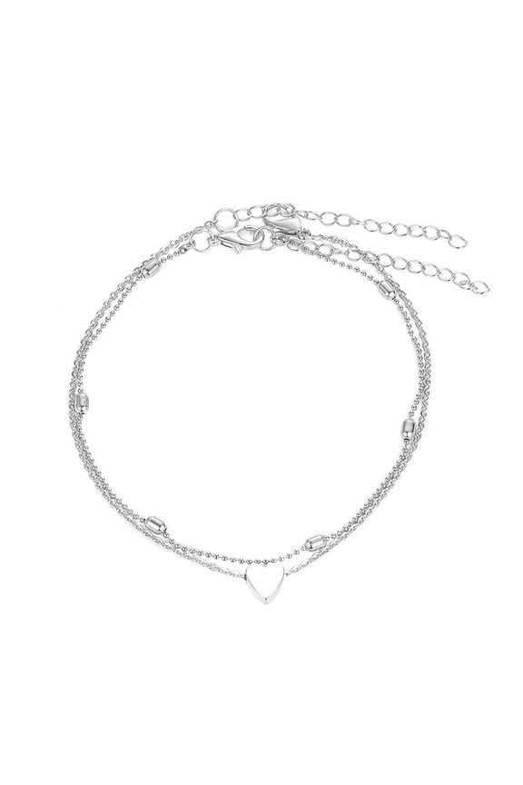 Leaves & Heart Anklet Foot Chain Boho Beach Beads Silver plated Q6R2
