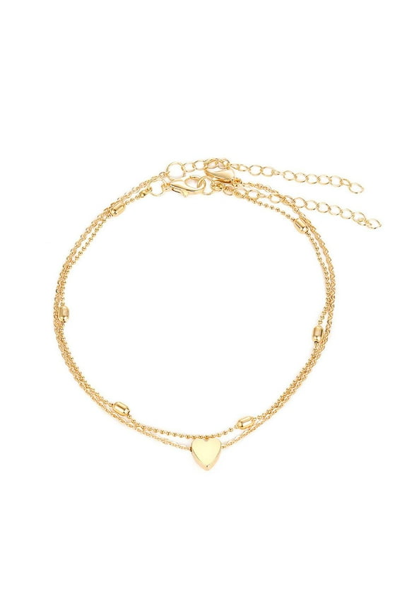 Leaves & Heart Anklet Foot Chain Boho Beach Beads Silver plated W5R6