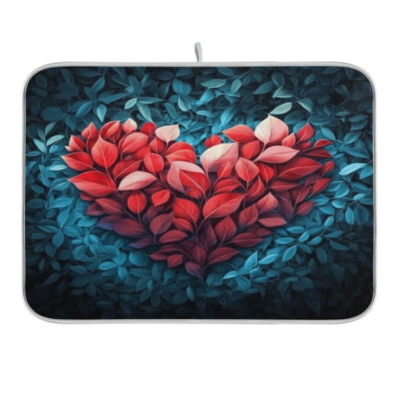 Leaves Heart Dish Drying Mat 16x18 Absorbent Microfiber Draining Rack Pad for Kitchen Counter Sink