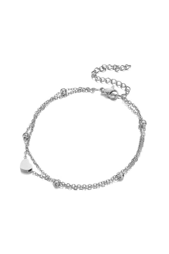 Leaves & Heart Foot Anklet Chain Boho Beach Beads Silver plated F3V8