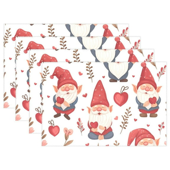 Leaves Hearts Gnomes 12×18 inch Placemats Heat Resistant Washable Foldable Rectangular Placemats Set Decoration Indoor Outdoor for Kitchen Dining Table 1PC