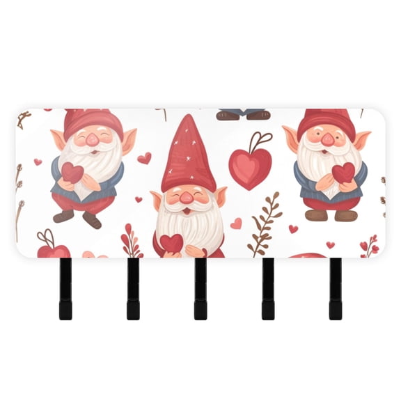 Leaves Hearts Gnomes Mail Holder Organizer Wall Mount with Shelf Key Holder Key Rack with 5 Key Hooks for Wall Decorative