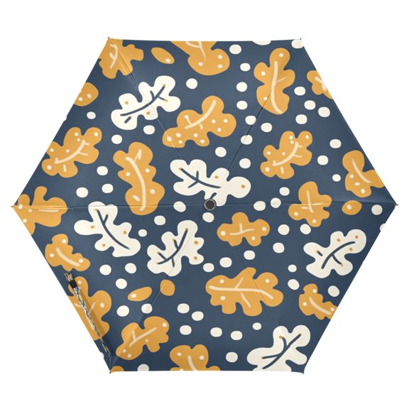 Leaves Icons Pattern Folding Umbrella UV50+ Waterproof Sun Protection Auto Open Close Compact Fiberglass Frame