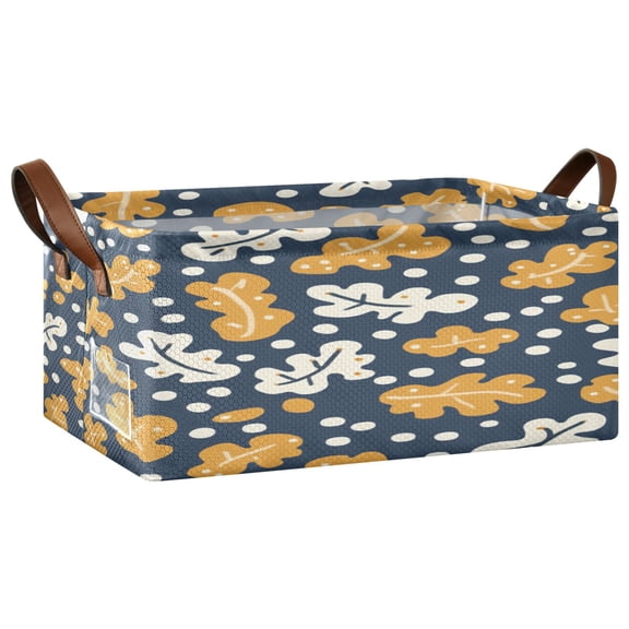 Leaves Icons Pattern Open Home Storage Bins Foldable Metal Frame Shelf Baskets 16.9x11.4x7.7in Water-Resistant