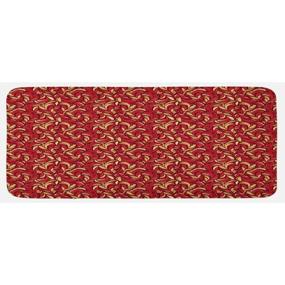 Leaves Kitchen Mat, Abstract Colored Foliage Pattern with Coming of the Spring Theme Image, Plush Decorative Kitchen Mat with Non Slip Backing, 47" X 19", Vermilion Ruby Beige, by Ambesonne