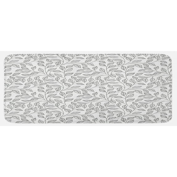 Leaves Kitchen Mat, Hand Drawn Style Simple Minimalist Floral Pattern Rustic Country Life Inspiration, Plush Decorative Kitchen Mat with Non Slip Backing, 47" X 19", Black White, by Ambesonne