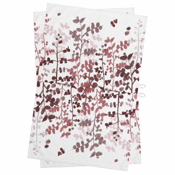 Leaves Kitchen Towels Set of 2, Water Absorbent Dish Towel, Pink Brown Summer Botanical Decorative Hand Towels - Quick Drying Cloth for Cooking Baking, 18x28 Inch