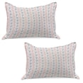 thumbnail image 1 of Leaves Knitted Quilt Pillowcover Set of 2, Vertical Branches with Leaves and Dotted Lines Hand Drawn Ornamental, Standard Queen Pillow Sham Bedroom, 30" x 20", Indigo Vermilion White, by Ambesonne, 1 of 1