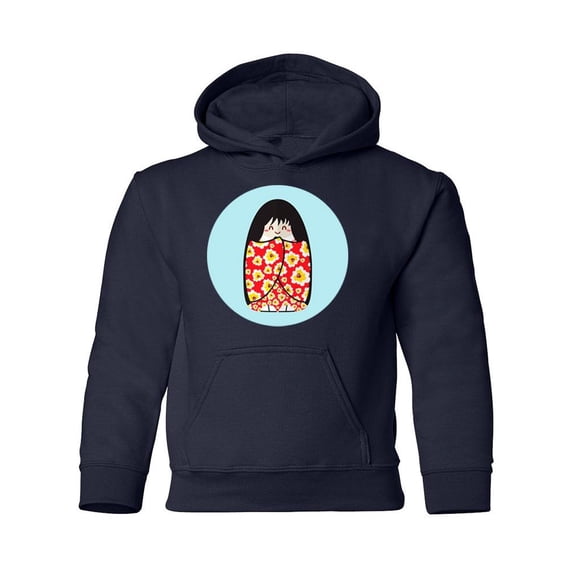 Leaves Kokeshi Doll Hoodie Juniors - Youth Hoodie, Navy, Small