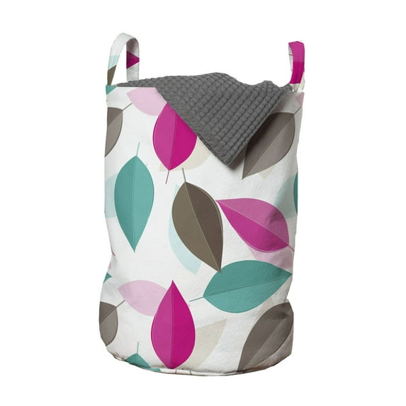 Leaves Laundry Bag, Simplistic Foliage Design with Colorful Leaves Abstract Autumn Season Elements, Hamper Basket with Handles Drawstring Closure for Laundromats, 13" x 19", Multicolor, by Ambesonne