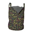 thumbnail image 1 of Leaves Laundry Bag, Striped Leaf Graphics Various Shades Amusing Drawing Floating Pointing on Dark, Hamper Basket with Handles Drawstring Closure for Laundromats, 13" x 19", Multicolor, by Ambesonne, 1 of 4