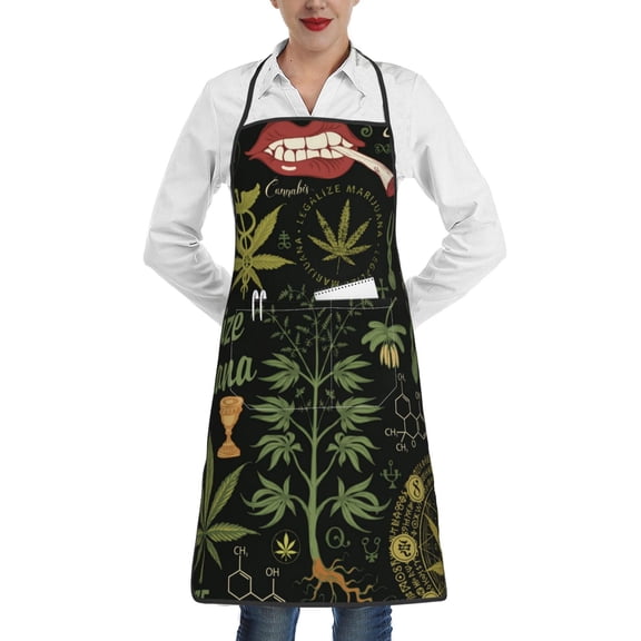 Leaves Legalize Retro Apron with Pocket Cooking Waterproof Bib Aprons for Kitchen Baking Chef Gardening BBQ