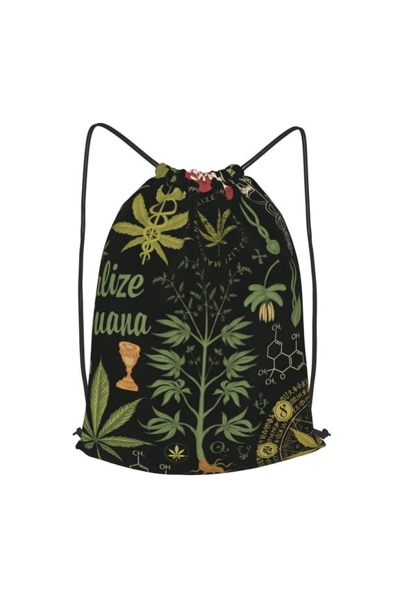 Leaves Legalize Retro Drawstring Backpack Gym String Bag Sports Sackpack Cinch Sack, Small