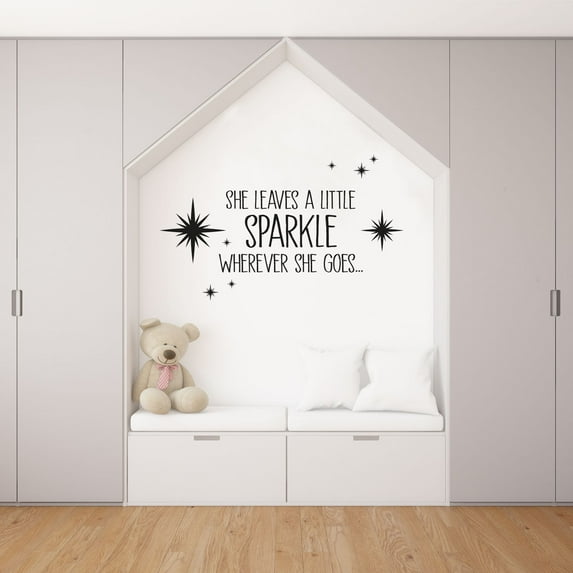 She Leaves A Little Sparkle Wherever She Goes - Quotes Quote Sparkle Silhouette Vinyl Wall Art Sticker Decal Home Wall Decoration Design Kids Room Nursery Kinder Girls Boys Room Size (20x20 inch)