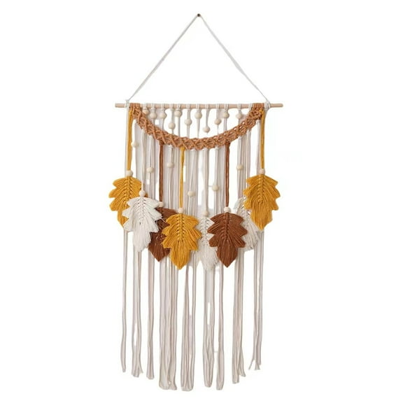 Leaves Macrame Wall Hanging,Boho Feather Macrame Wall Decor,Hand-Woven Macrame Leaves Tapestry For Bedroom Living Room Children'S Room