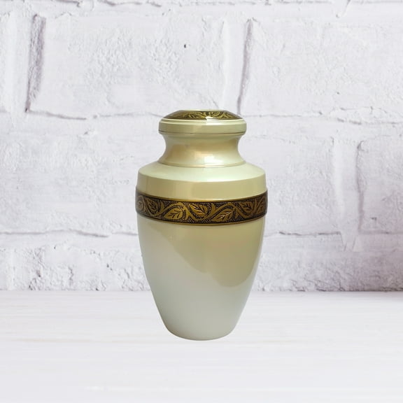 Leaves Metallic Finish Large Adult Cremation Urn for Human Ashes With Velvet Bag