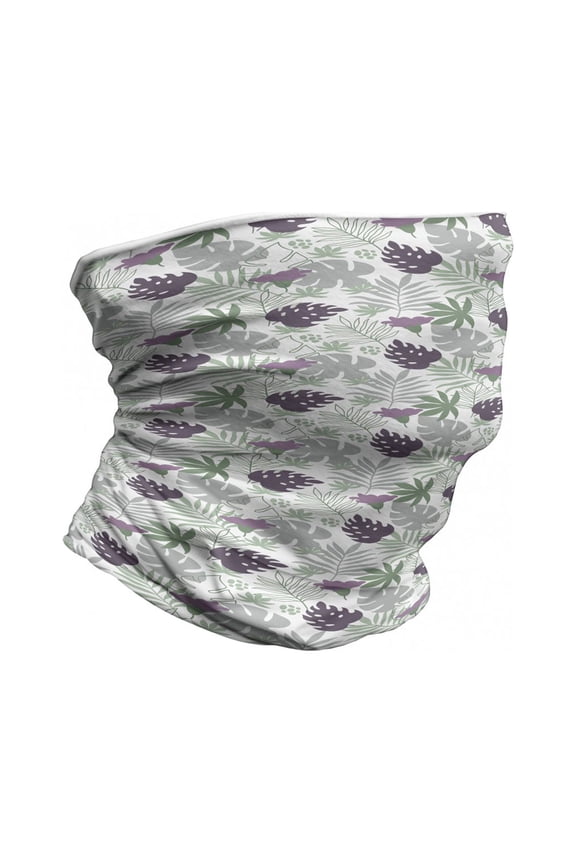 Leaves Neck Gaiter, Tropical Botany Design, Unisex, Eggplant Green Grey, by Ambesonne
