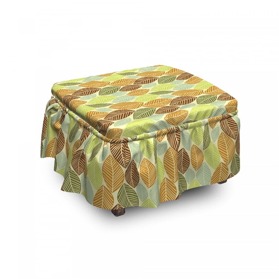 Leaves Ottoman Cover, Soft Colored Autumn Foliage, 2 Piece Slipcover Set with Ruffle Skirt for Square Round Cube Footstool Decorative Home Accent, Standard Size, Multicolor, by Ambesonne