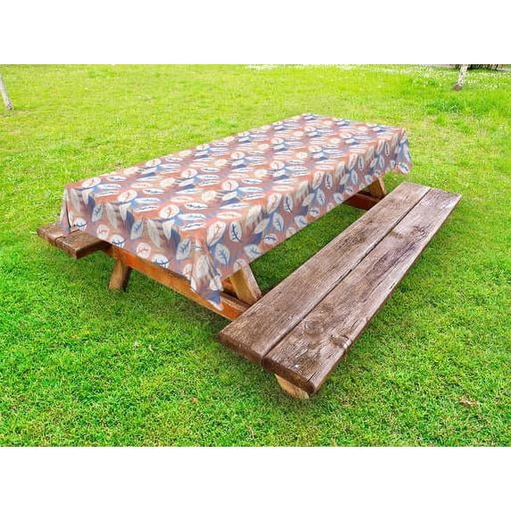 Leaves Outdoor Tablecloth, Pastel Color Palette Grunge Illustration with Brushstroke Effect Hipster Autumn, Decorative Washable Fabric Picnic Table Cloth, 58 X 84 Inches,Multicolor, by Ambesonne