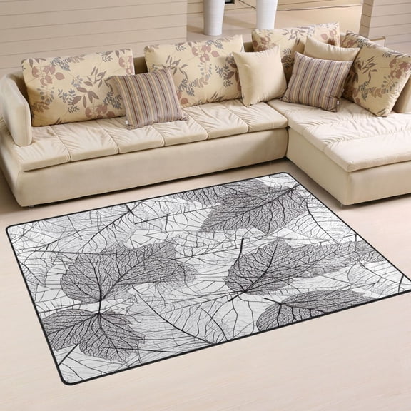 Leaves Outline Pattern Soft Polyester Area Rug 60''x39'', Non Slip, Memory Foam, Water Absorbent