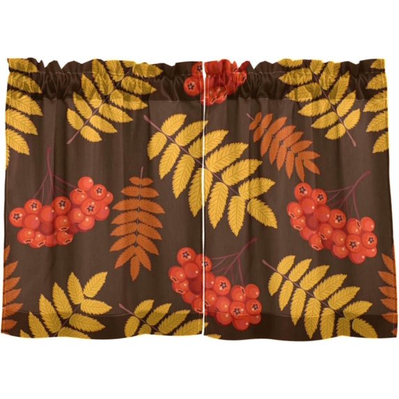 Leaves Pattern Kitchen Curtains 2 Panels UV Protected Tier Curtains, Half Window Curtains Kitchen Tiers for Guest Room Bathroom Sink Laundry Room Basement,24 x 27 Inch
