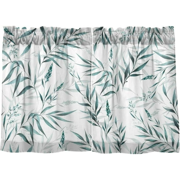 Leaves Pattern Kitchen Curtains 2 Panels UV Protected Tier Curtains, Half Window Curtains Kitchen Tiers for Guest Room Bathroom Sink Laundry Room Basement,24 x 27 Inch