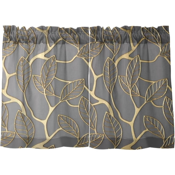 Leaves Pattern Kitchen Curtains 2 Panels UV Protected Tier Curtains, Half Window Curtains Kitchen Tiers for Guest Room Bathroom Sink Laundry Room Basement,24"x27"