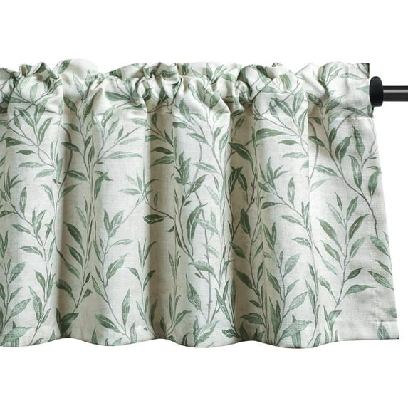 VOGOL Leaves Pattern Valance, Rod Pocket Light Filtering Curtain for Kitchen, Green, 52x18inch, One Panel