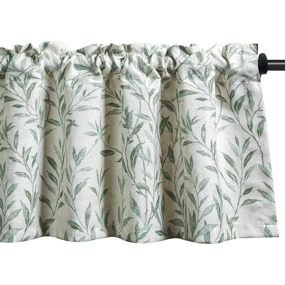 VOGOL Leaves Pattern Valance, Rod Pocket Light Filtering Curtain for Kitchen, Green, 52x18inch, One Panel