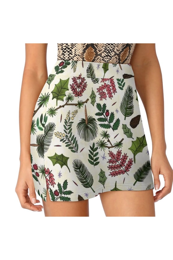 Leaves Pattern Women's skirt Aesthetic skirts New Fashion Short Skirts Leaves Leaf Greenery Green Flora Red Pattern Collage