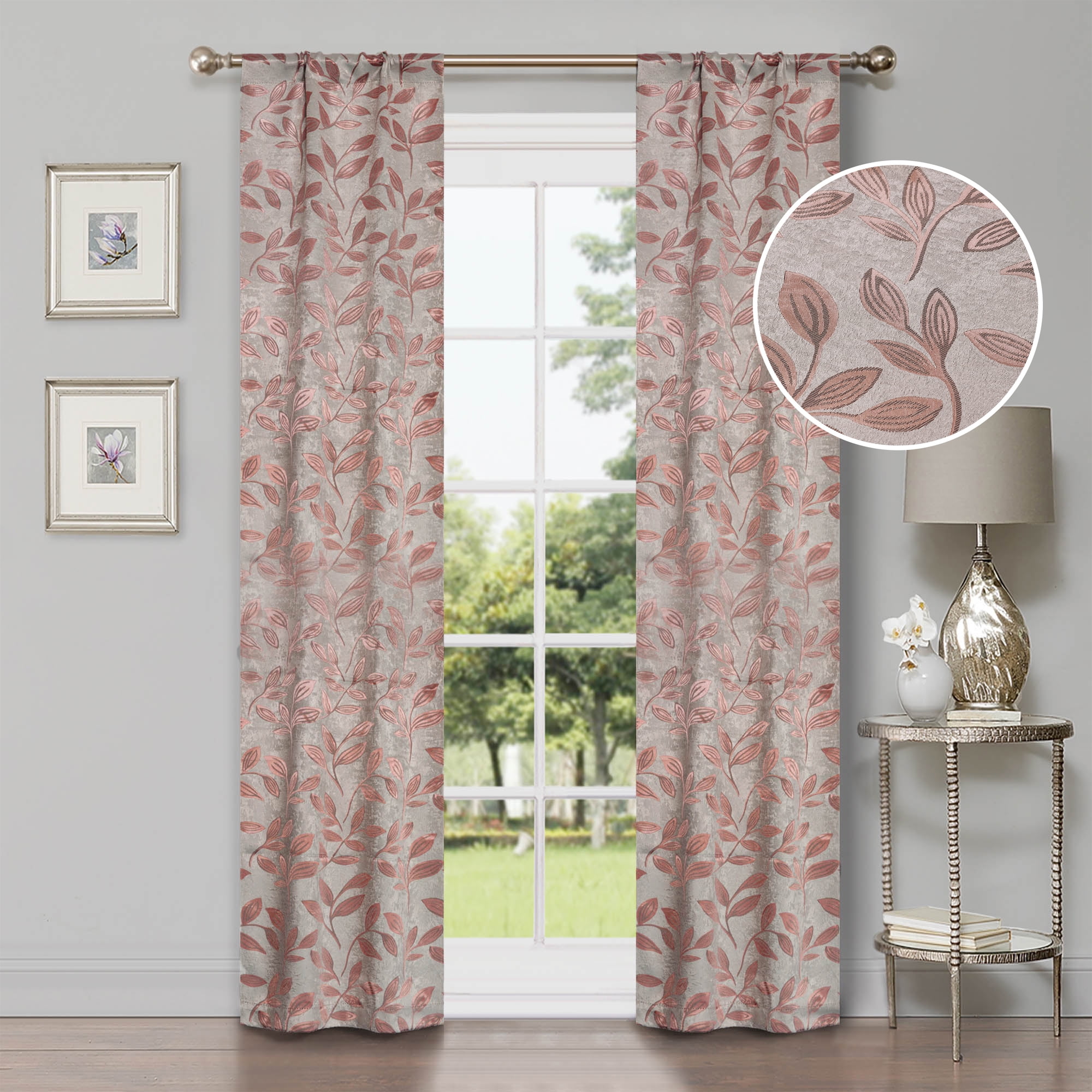 Leaves Patterned Blackout Curtain Panels, 26" x 63", Bronze by Blue Nile Mills