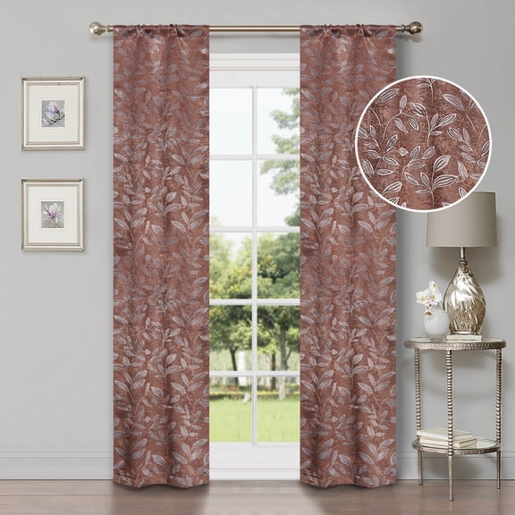 Leaves Patterned Blackout Curtain Panels, 26" x 63", Copper by Blue Nile Mills