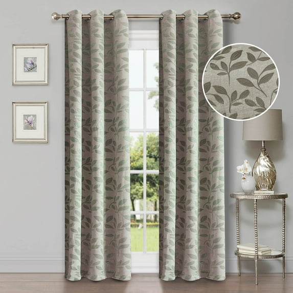 Leaves Patterned Blackout Curtain Panels, 42" x 96", Sage by Blue Nile Mills