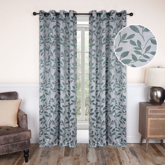 Leaves Patterned Blackout Curtain Panels, 52" x 96", Teal by Blue Nile Mills