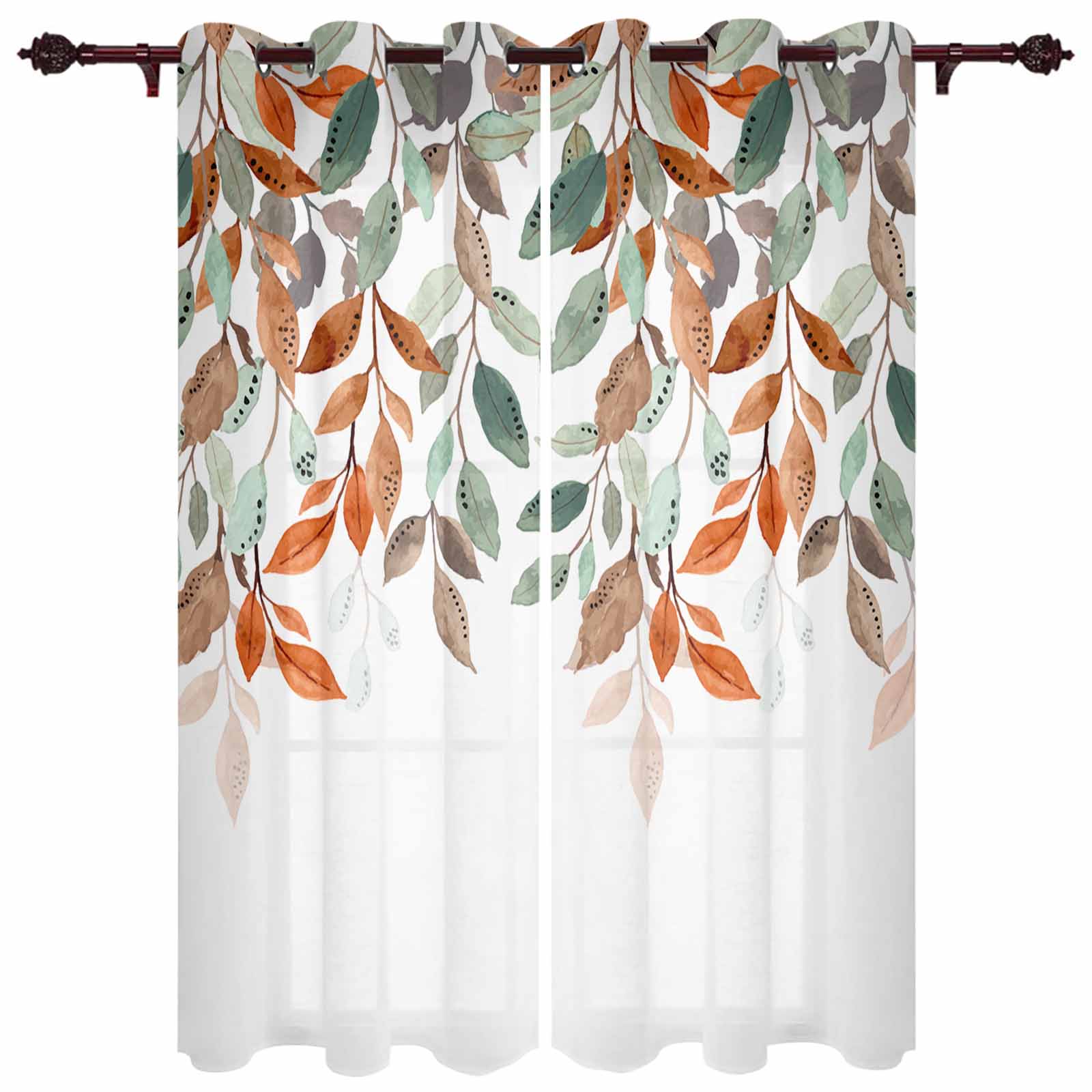 Leaves Plants Pastoral Style Curtains for Living Room Window Curtain for Bedroom Modern Indoor ...