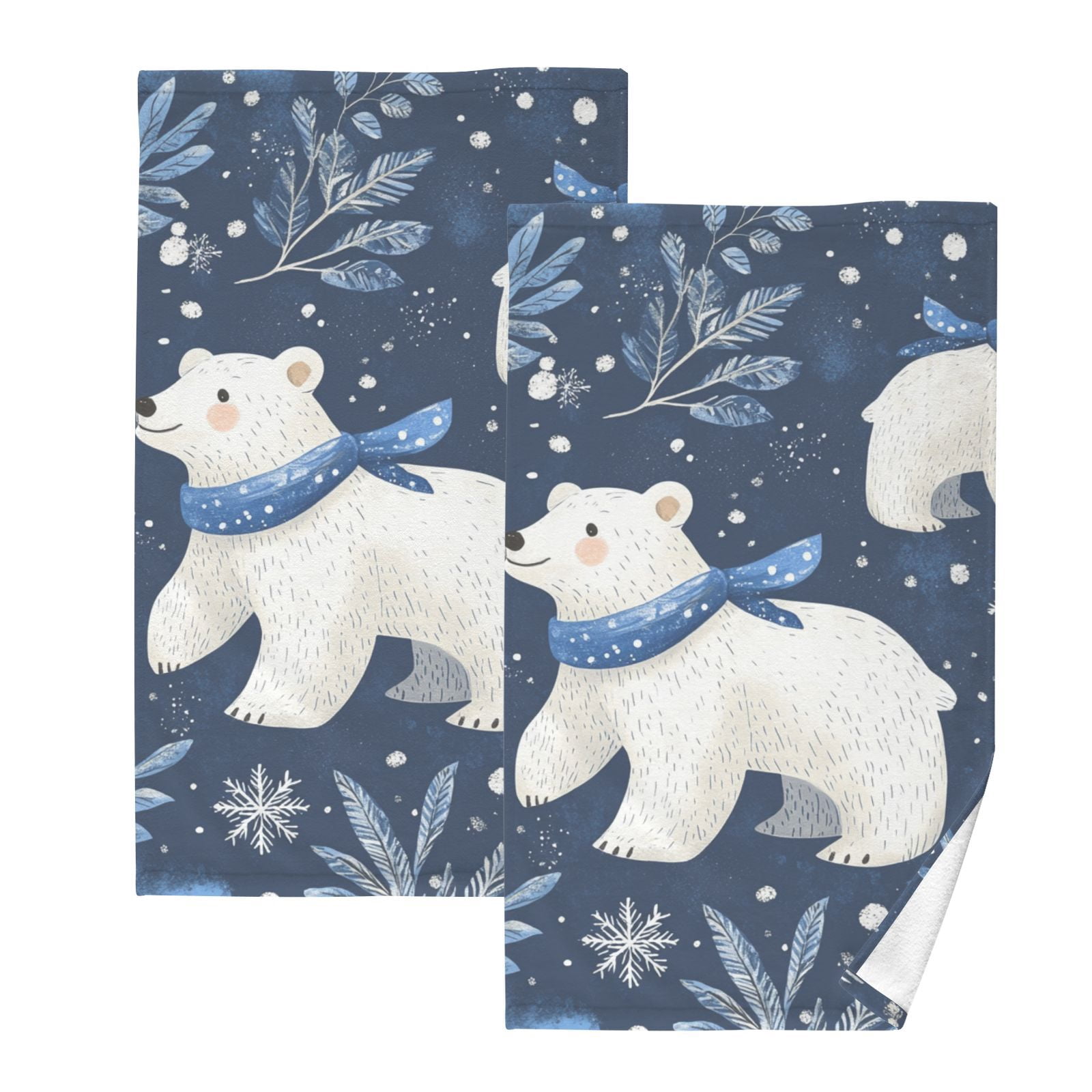 Leaves Polar Bears Hand Towels Cotton Bath Towels Large Face Towels Absorbent for Bathroom 2 Packs