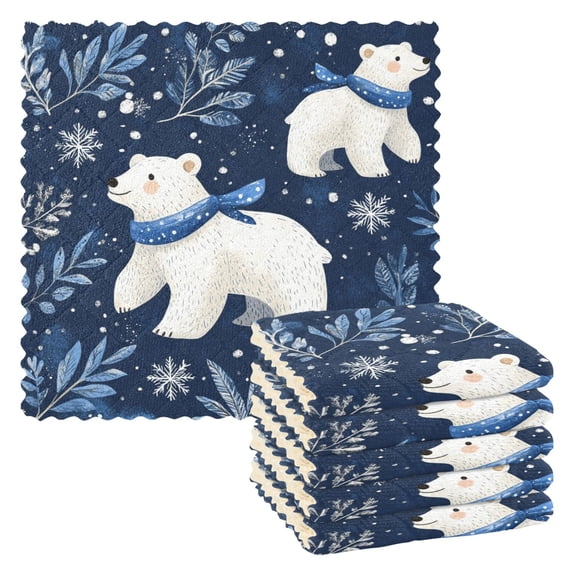 Leaves Polar Bears Kitchen Towels 6 Pcs Dish Towels Absorbent Soft Quick Dry Towel Dish Rags for Washing Dishes