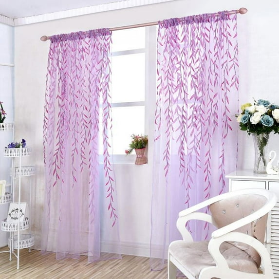 Leaves Print Design Sheer Curtain Pattern Voile Panel Drape Room Window Curtains