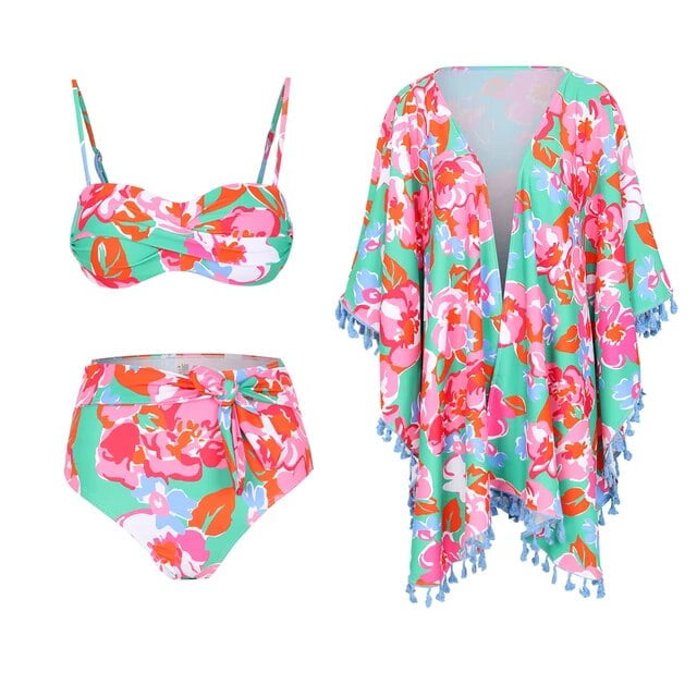 Leaves Print One Piece Swimwear With Cover Up Black Swimsuits Woman