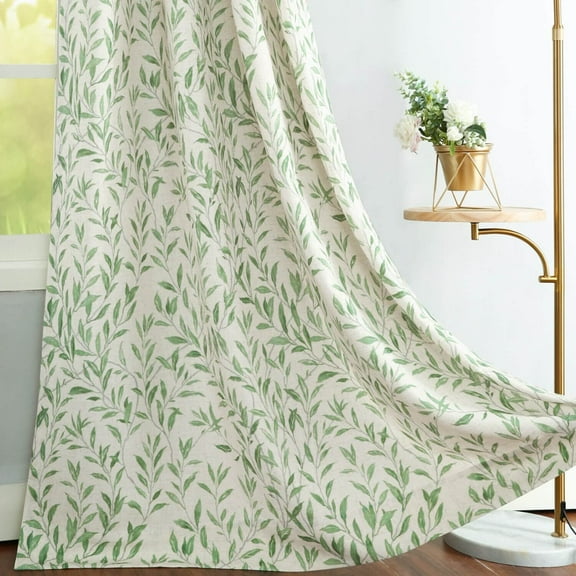 VOGOL Leaves Printed Decorative Farmhouse Window Treatments, Light Filtering Draperies for Bedroom Home Office, W52"xL63", One Panel, Green