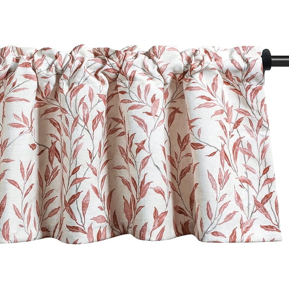 VOGOL Leaves Printed Valances, Rod Pocket Light Filtering Curtains for Kitchen Bathroom, Red, One Panel, 52x18 inch