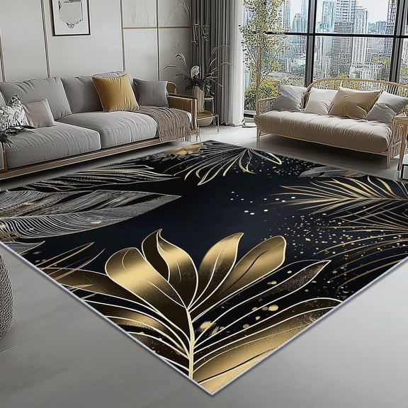 Leaves Prints Non-Slip Area Rugs Machine Washable For Living Room Luxury Rainforest Indoor Rug For Entryway Dinning Room Kitchen Bedroom Decor Black Non Slip Soft Large Carpet 2x3ft
