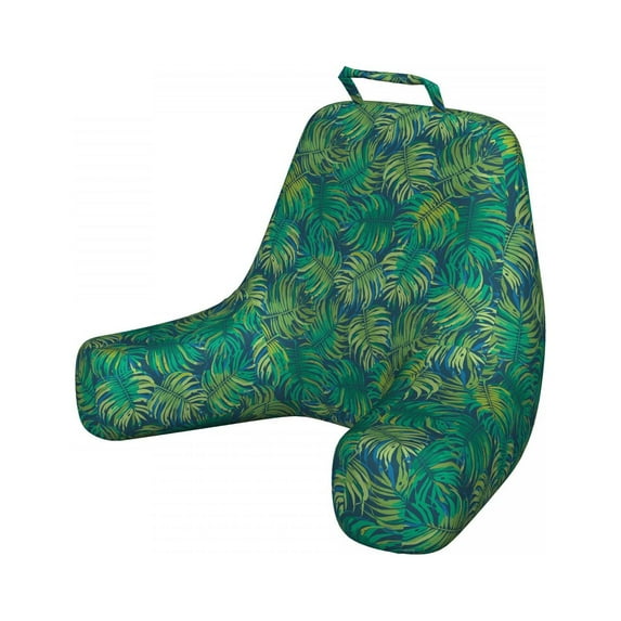 Leaves Reading Pillow, Tropical Foliage in Green Shades Watercolor Style Composition Hawaii Design, Bedrest Cushion with Back Pocket and Washable Cover, 2 Sizes, by Ambesonne