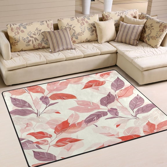 Leaves Red Area Rug Washable 80 x 58 Floor Carpet Mat Non Slip for Bedroom Living Room Home Decor