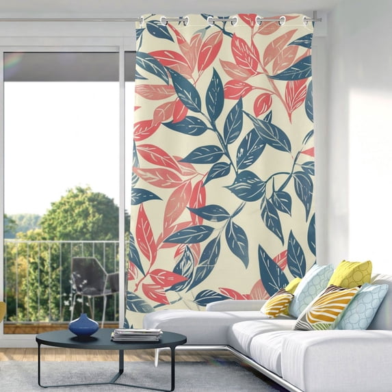 Leaves Red Blue Blackout Curtain Panels Drapes Privacy Assured with Light Filtering Curtains for Living room Bedroom Bathroom Window