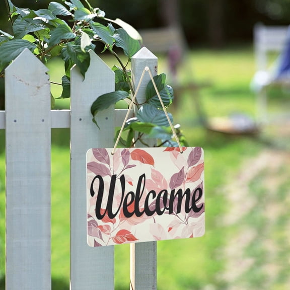 Leaves Red Welcome Sign for Front Door Porch Wreath Door Sign Home Decoration Rustic Farmhouse Style