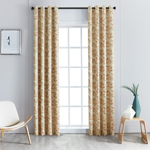 Leaves Room Darkening Noise Reducing Jacquard Leaf Blackout Curtain Set Bronze / 52"x84"