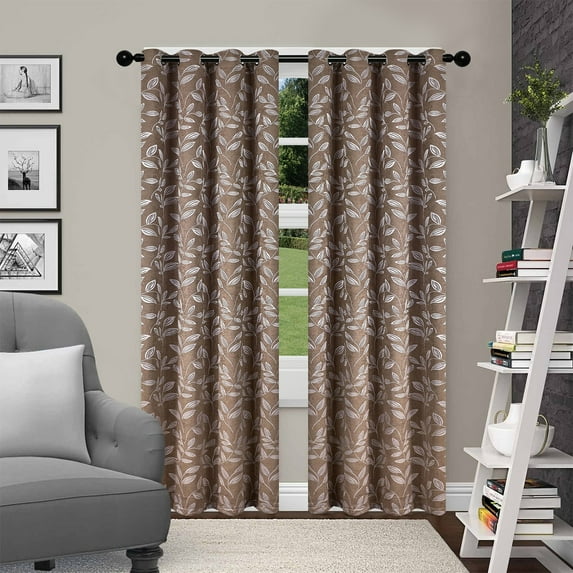 Leaves Room Darkening Noise Reducing Jacquard Leaf Blackout Curtain Set Cooper / 52"x84"